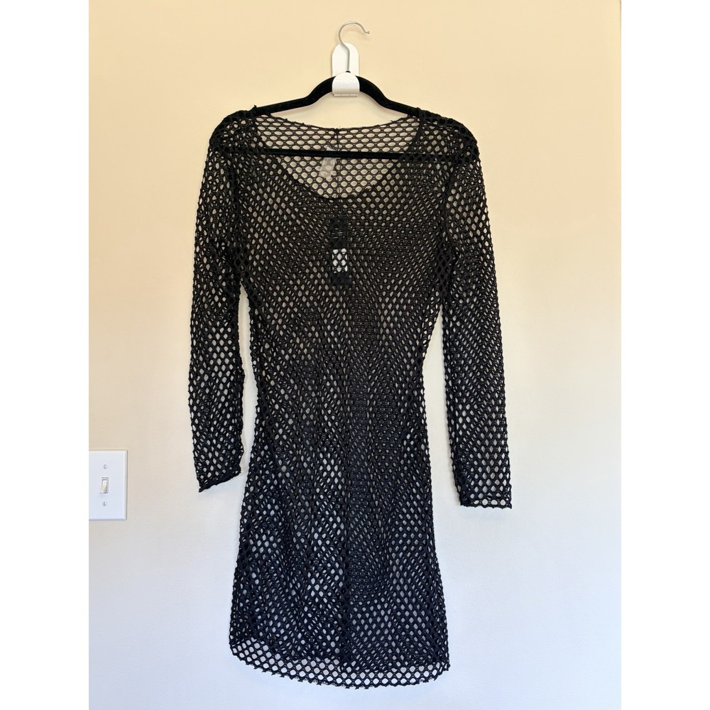 FashionNova Black Beach What Fishnet Swim Coverup Dress XL Travel Resortwear NEW